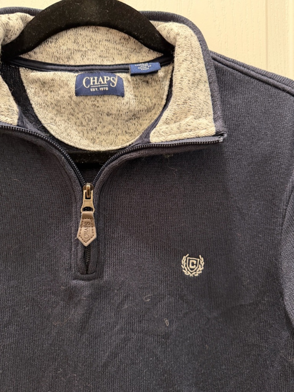 Chaps Men's Navy Quarter-Zip Sweater with Sherpa Lined Collar